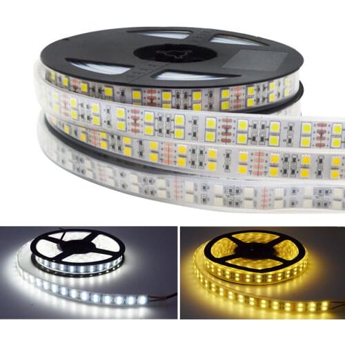 5050 SMD 600Leds White Warm white Double Row Led Strip light Waterproof ip67 12v DC 5M Bar Garden light Holiday light Desk Lamp