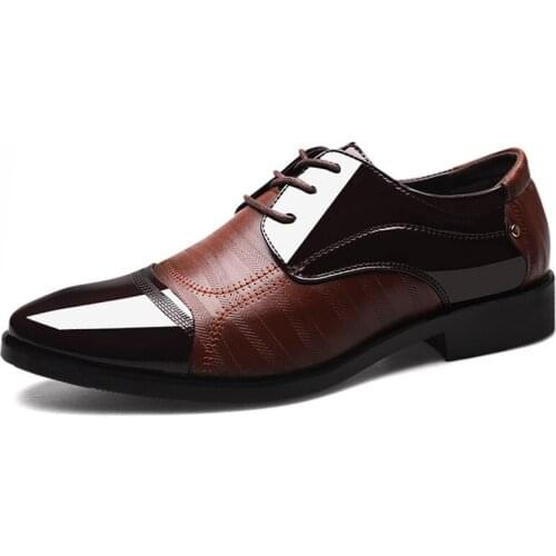 Mazefeng Large Size 38-48 Men Dress Shoes Leather Fashion Lace Up Mens Shoes Black Brown Pointed Toe Wedding Formal Shoes Men