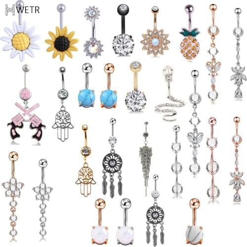 1pc Stainless Steel Party Gift Decor Body Piercing Jewelry Crystal Flower Navel Belly Button Ring Chic Navel Ring