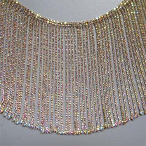 High Quality Luxurious Gold AB Rhinestone Crystal Chain Bling Diamante Lace Diamond Belt Trim Ribbon Applique Sparkle 14CM