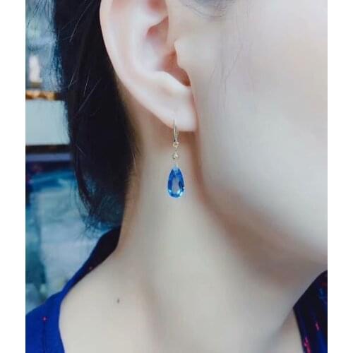 Fashion Style water drop Natural London blue topaz earrings 6 * 12mm 18K gold earrings women party fine gift jewelry