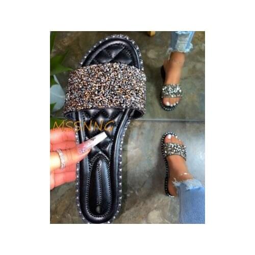 2021 Summer New Womens Slippers Fashion Sequined Cloth Soft Bottom Ladies Shoes Peep Toe Beach Comfortable Womens Slippers