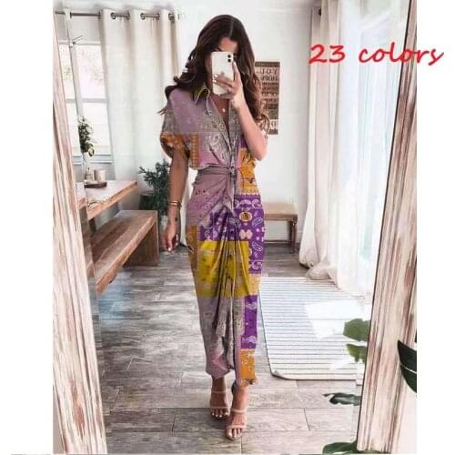 New Printed Shirt Dress Short Sleeve POLO Neck Vestidos Y2k Summer Women Irregular Elegant Robe Bohemia Beach Vacation Dresses