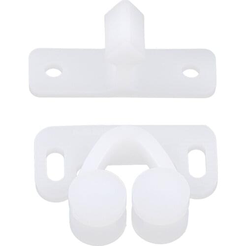 1 Set Boat RV Double Ball Roller Catch Latch for Cabinet Closet Doors White