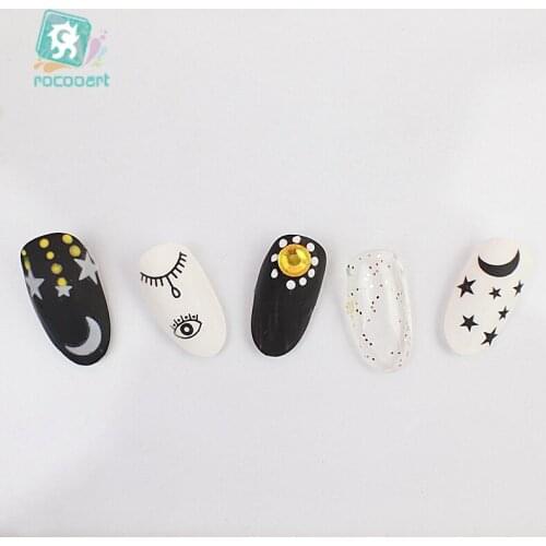 1 Sheet Black and White Moon Star Eyes Diamond Nail Sticker Decals Water Transfer Slider For Nails Art Manicure Sticker