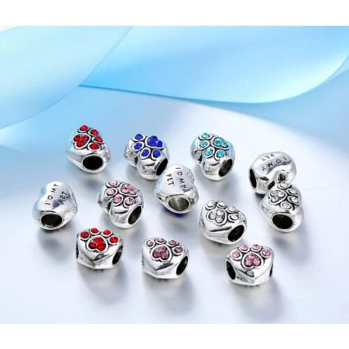 1Pcs New Cute Heart Footprints Pendant DIY Beads Suitable for Original Pandora Charm Bracelet Ladies Jewelry Making Gifts