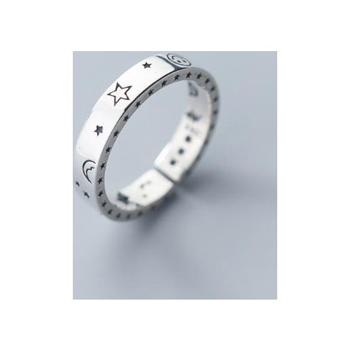 1PC REAL.925 Sterling Silver fINE Star &Moon Band Ring Open adjust GTLJ1669