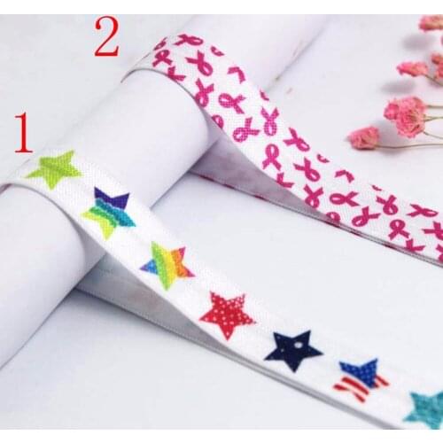 100yards/lot 5/8" heat transfer stars AIDS mark printed foe fold over elastic for hair ties accessories wholesale