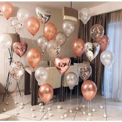 12pcs Metal Silver Balloon Rose Gold Confetti Balloon Blue Rose Gold Latex Balloons Baby Bath Birthday Party Wedding Decoration