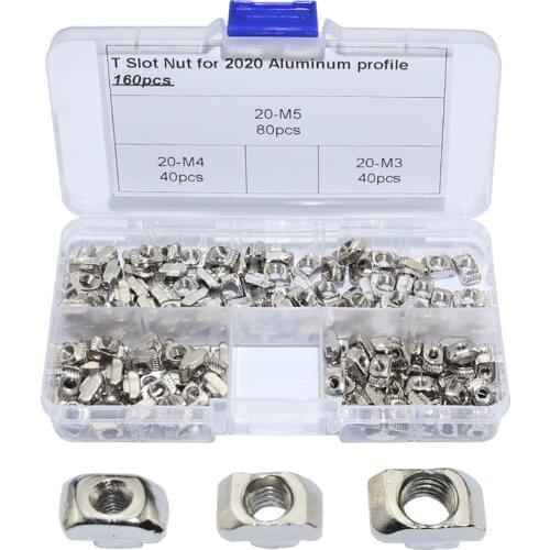 160pcs T Nut M3 M4 M5 Kits for 2020 Aluminum Extrusion Profile T Slot 6mm Nut T Bolt T Drop in Hammer Head Nut