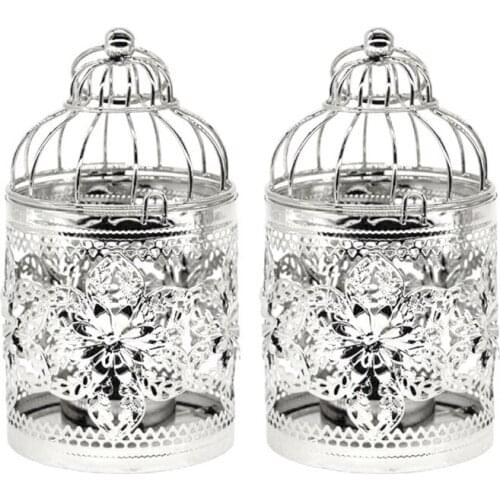 Birdcage Candle Holder Candlestick Home Furnishings Hollow Golden Plating 2Pcs Wrought Iron Wedding Party Decoration