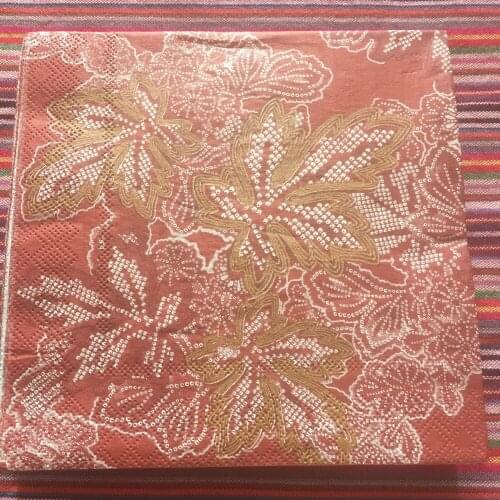 20 3-ply vintage napkins paper tissue printed red flower gold Maple leaf decoupage wedding servilletas birthday party home decor