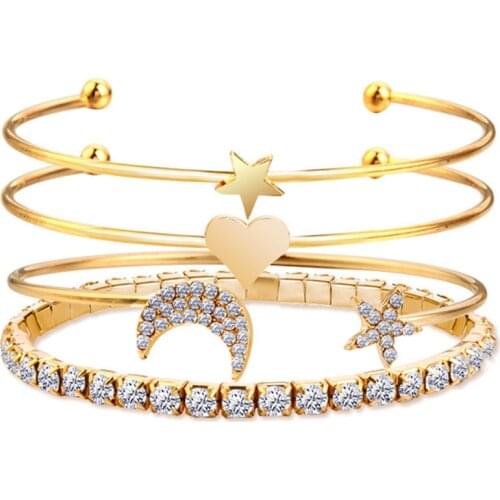 4pcs hot 2021 sale moon diamond open bracelet casual wild lady luxury style lady gold silver bracelet