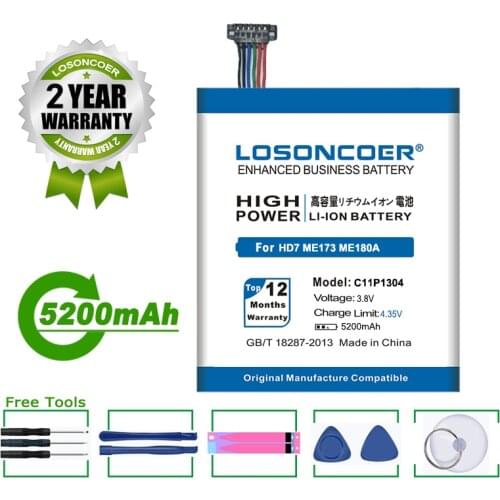 LOSONCOER Battery 5200mAh C11P1304 Battery For Asus Memo Pad HD 7 Me173X K00B HD7 ME173 K00U ME180A K00L