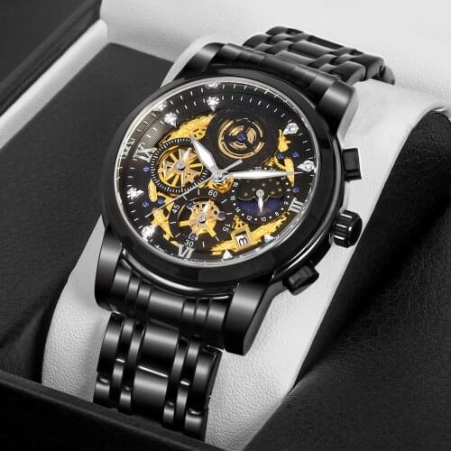 WWOOR 2021 New Top Brand Luxury Men Fashion Black Watch Quartz Wristwatchs Business Calendar Waterproof Chronograph Reloj Hombre