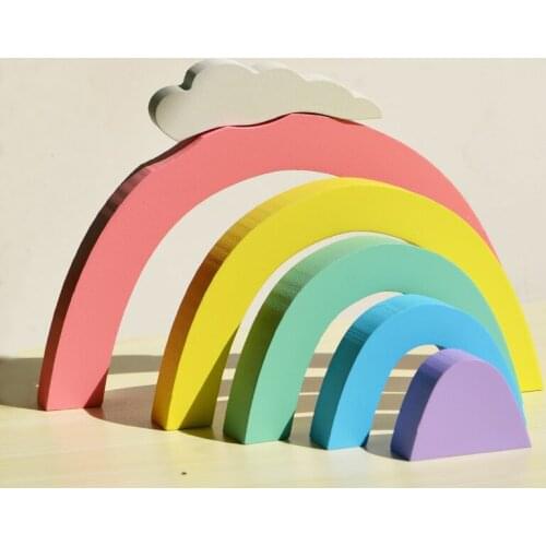 D Ins Colour Sort Rainbow Wooden Rainbow building blocks Decoration Children 's Room Decorative Photography