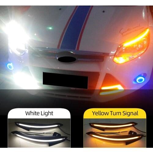 2PCS For Ford Focus 3 MK3 2012 2013 2014 2015 Car Headlight Eyebrow Decoration Turn Signal DRL LED Daytime Running Light