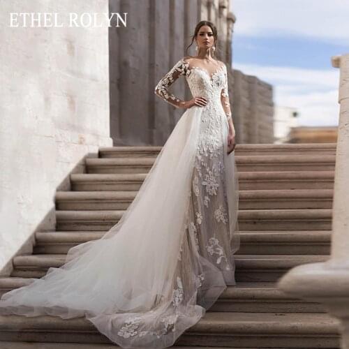 ETHEL ROLYN Detachable Lace Mermaid Wedding Dresses 2020 Long Sleeve Sweetheart Appliques Wedding Gowns Vestido De Noiva Sereia