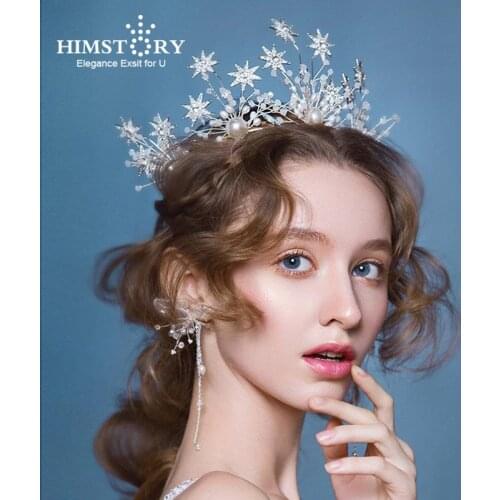 Himstory Sweet Stars Crowns With Earrings Tiara Crown Wedding Hair Accessories Bridal Hair Jewelry Tiaras Noiva Pearl Diadem