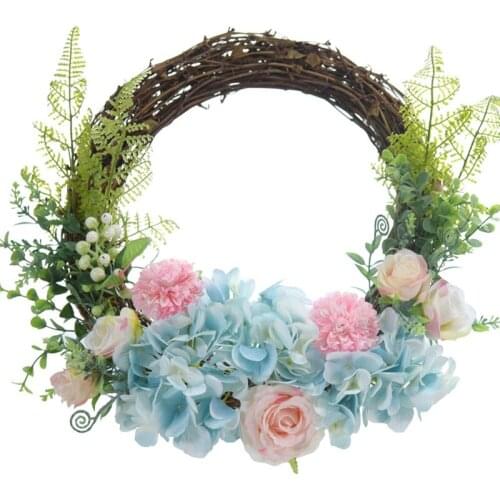 Artificial Hydrangea Rose Flowers Wreath Spring Summer Wreath for Front Door Wall Window Wedding Farmhouse Home Decor