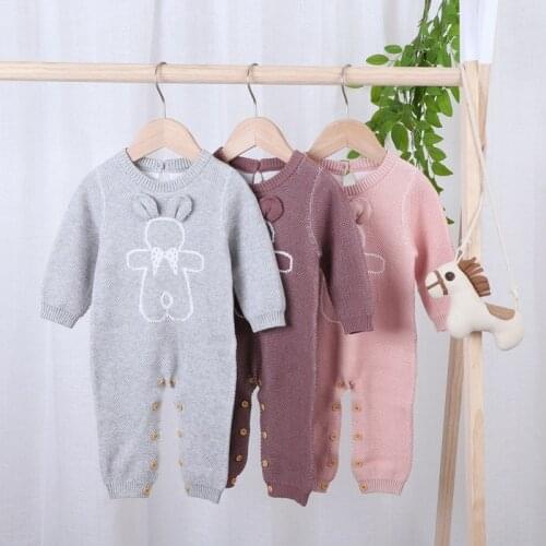 Infant Long Sleeve Pullover O-Neck Jumpsuit Hat Newborn Fashion Gray Pink Purple Romper Autumn Baby Girl Cotton Cartoon Pattern
