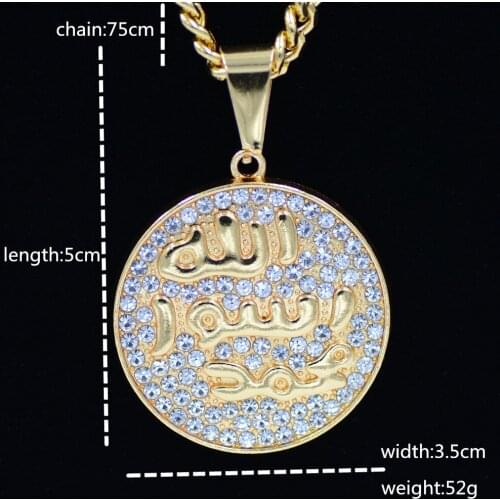 Cross Border Special Muslim Round Character Necklace Islamic Totem Allah Allah Hip Hop Pendant Pendant Crystal Pendant
