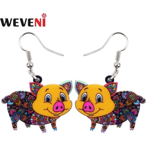 WEVENI Cute Long News Acrylic Drop Dangle Anime Smile Pig Piggy Earrings Unique Bijoux Trendy Jewelry For Girls Women Teen Gift