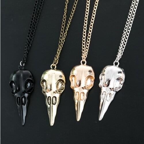 Fashion crow bird raven skull head pendant necklace gothic goth punk halloween jewelry accessories for women men o chain collar