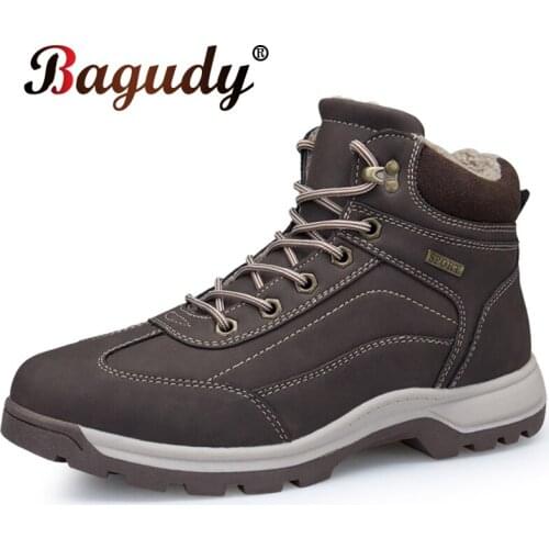 2019 New Leather Non-slip Winte Men Ankle Boots Men Boots High Top Super Warm Plush Snow Boots Outdoor Casual Men Winter Shoes