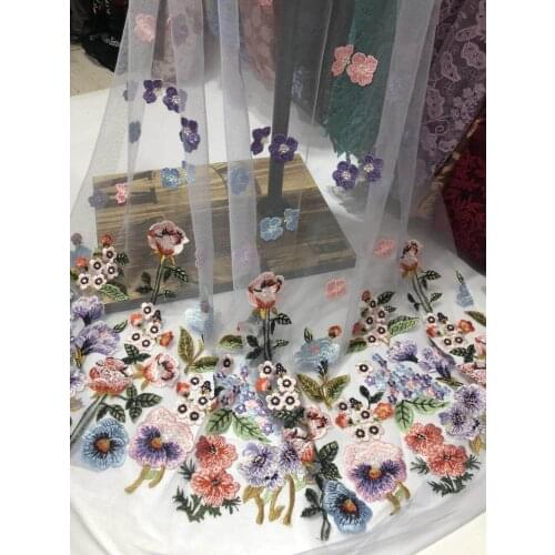 Top quality french lace fabric SYJ-109685 flower embroidered tulle fabric for wedding dress