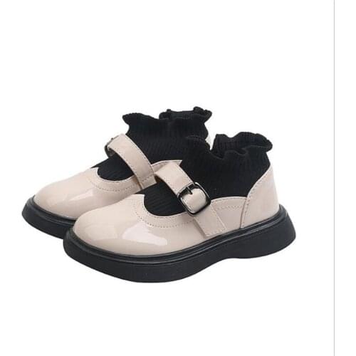 British Style Girls Socks Boots Autumn 2021 New Children Fashion Genuine Leather Boots Flying Shoes XHM