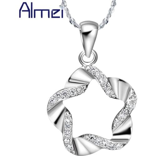 Almei Pentagram Necklace Ladies' Bijouterie 2017 Silver Color Jewelery Women Accessories Pendant Chains Suspension Joias N615