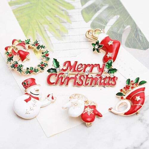 Lovely Christmas Stocking Bell Snowman Xmas Tree Alloy Brooch Pin Jewelry Gift Christmas Brooch Pin For Women Jewelry Gift Xmas