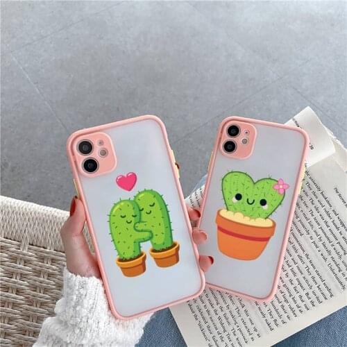 Strong cactus Phone Case For iPhone 12 11 Mini Pro XR XS Max 7 8 Plus X Matte transparent Pink Back Cover