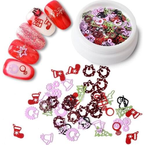 Christmas Sock Gift Nail Slice Snowflake Nail Glitter Slices Art Decor Alloy Flakes Decal Manicure Salon Tools