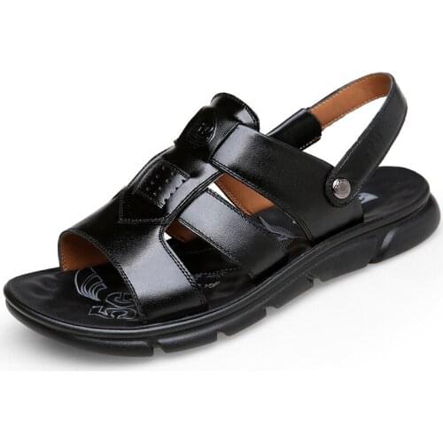 New Men Sandals Fashion Solid Color Leather Men Summer Shoes Casual Comfortable Open Toe Sandals Soft Beach Footwear for Male