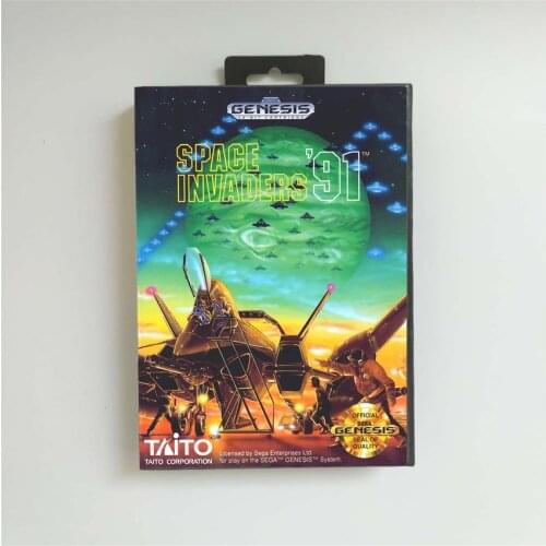 Space Invaders 91 - USA Cover With Retail Box 16 Bit MD Game Card for Sega Megadrive Genesis Video Game Console