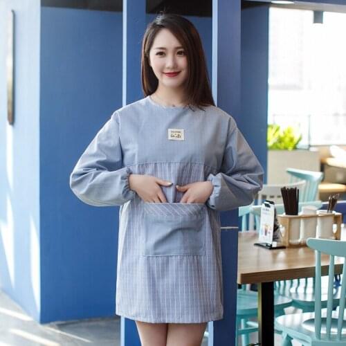 Waterproof and antifouling fabric Korean fashion men and women couple big pocket waist apron simple kitchen shop clothes