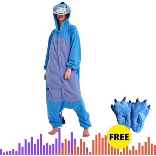 Adult Donkey Kigurumi Romper Cartoon Costume Animal Onesie Pajamas Halloween Carnival Party Jumpsuit Free Slippers