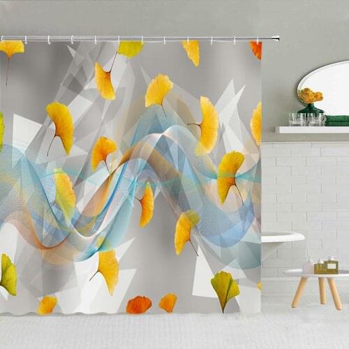 Shower Curtain Set Waterproof Nordic Minimalist Ginkgo Leaf Polyester Fabric Bath Screen High Quality With Hooks 3D Printing
