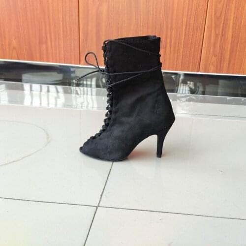 Evkoodance Practice Women Dance Boots Black Flock Latin Salsa Ballroom Dancing Shoes 8.5cm Heel Latin Party Dance Boots Shoes