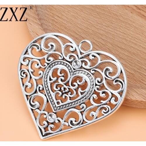 ZXZ 5pcs Large Heart Charms Pendants for Necklace Jewelry Making Findings 58x55mm