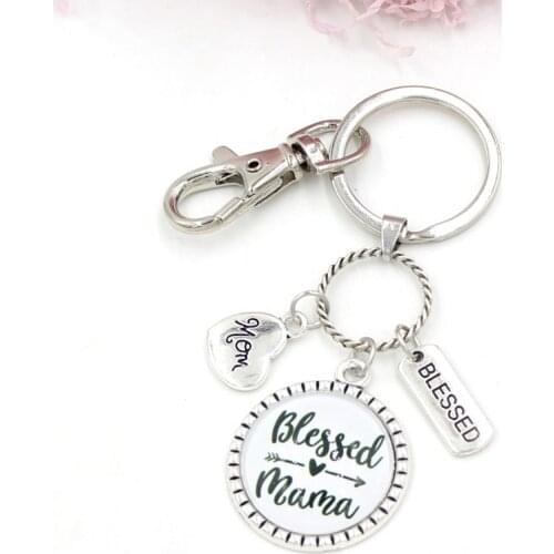 10PCS Wholesale Fashion Women Key Chain Blessed MOM Key Chain Mother Gifts Jewelry Bag Charm Keyring Holder Zipper Pulls