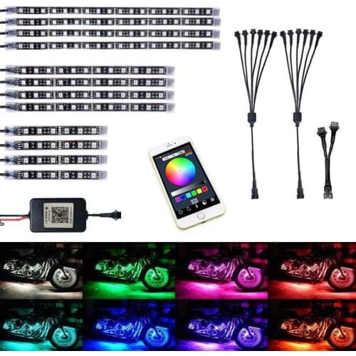 12PCS APP Bluetooth control LED kit Motorcycle light accessories RGB multi-color 5050 light strip for Harley Yamaha