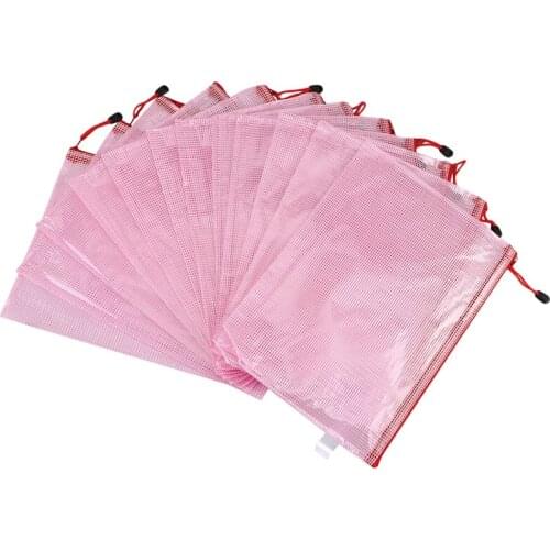 12PCS Transparent Zipper File Bag Creative Student Stationery Grid Pencil Case A4 Waterproof Data Storage Bag