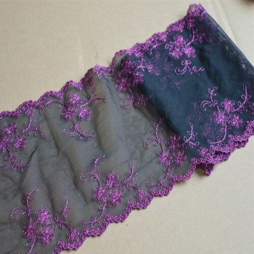 12YDS Lace Trim Black Mesh Rose Line Thread Flower Embroidered Scalloped Tulle Lace 16cm Wide High Quality Wedding Skirt Garment