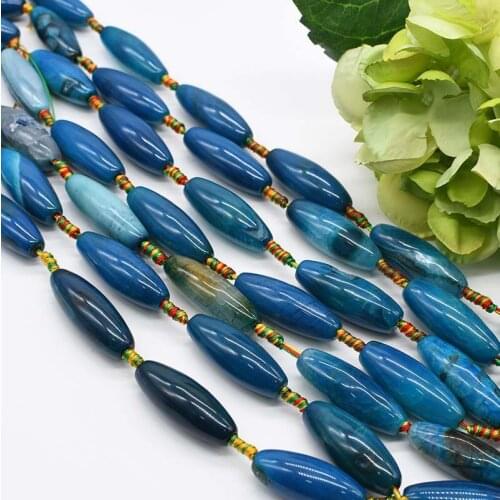 2strands/lot Smooth oval blue agate natural stone beads For DIY Necklace Bracelet Earring Pandant Jewelry Making 15" Free Ship