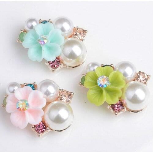 20 PCS 22*17mm Fashion Metal Alloy Pearl Crystal Rhinestone Flowers Connectors Charm For Jewelry Making Accessories