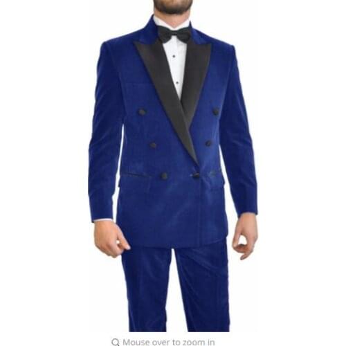 2017 Latest Coat Pant Designs Royal Blue Velvet Prom Men Suit Slim Fit Tuxedo 2 Piece Blazer Custom Groom Suits Terno Masculino