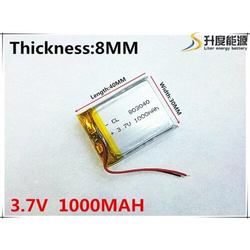 3.7V,1000mAH,[803040] PLIB; polymer lithium ion / Li-ion battery for GPS,mp3,mp4,mp5,dvd,bluetooth,model toy